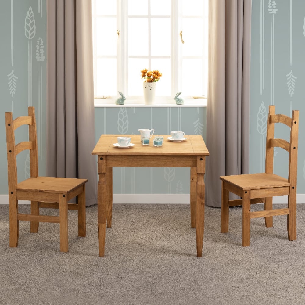Revolution Wooden Dining Table With 2 Chairs In Waxed Pine