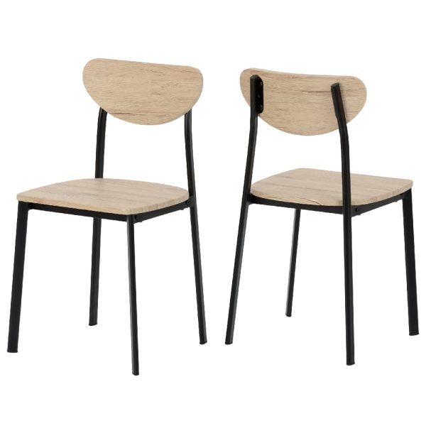 Rexford Light Oak Wooden Dining Chairs With Black Frame In Pair | Bed Sava