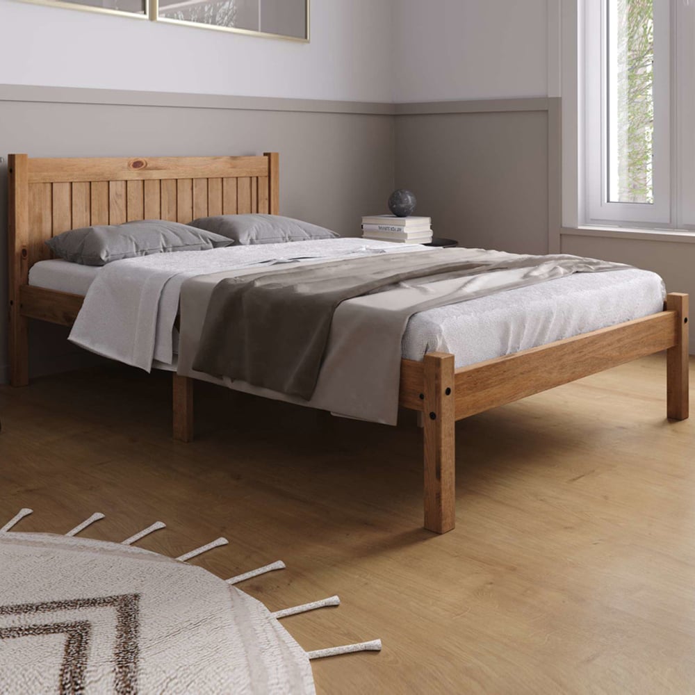 Ria Wooden Small Double Bed In Natural Oak