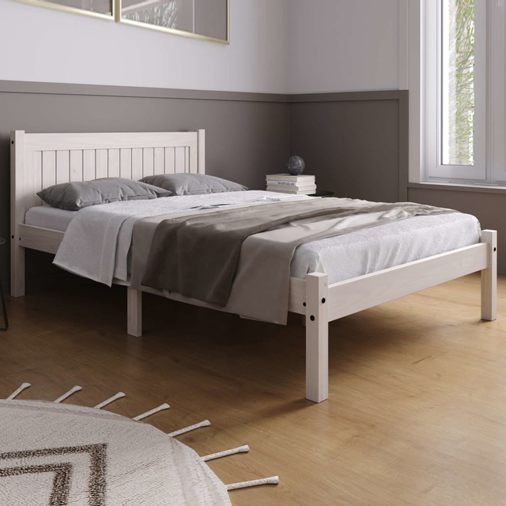 Ria Wooden Small Double Bed In White Wash