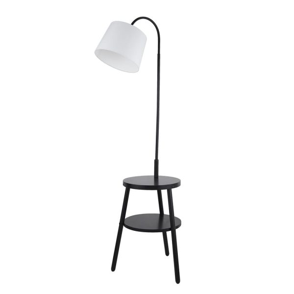 Ridge White Fabric Shade Floor Lamp With Shelf In Black | Bed Sava