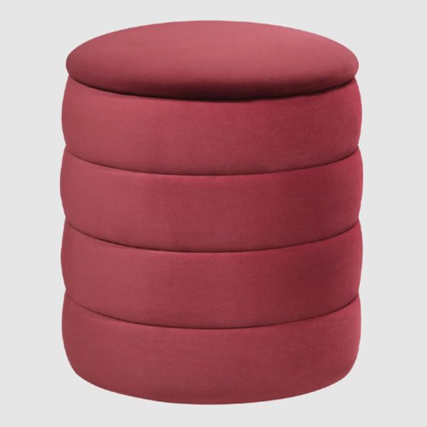 Rifle Fabric Cylindrical Ribbed Stool In Burgundy | Bed Sava