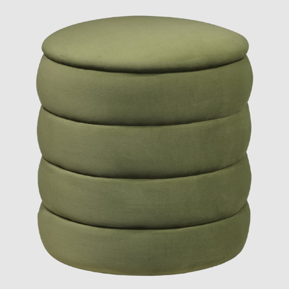 Rifle Fabric Cylindrical Ribbed Stool In Olive Green