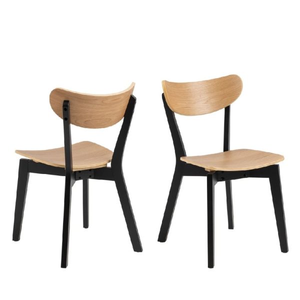 Riga Oak And Black Wooden Dining Chairs In Pair | Bed Sava