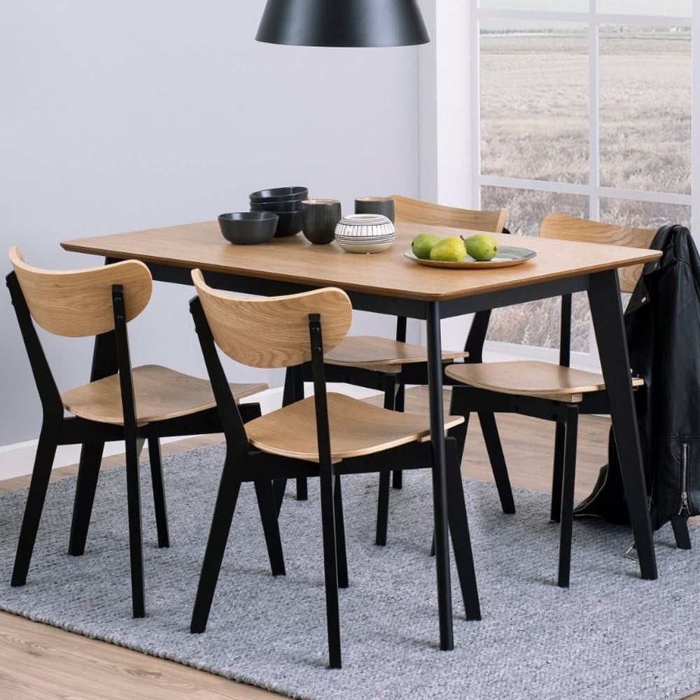 Riga Wooden Dining Table With 4 Chairs In Black And Oak