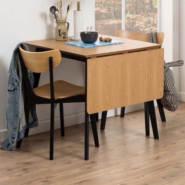 Riga Wooden Drop Lift Dining Table With 2 Chairs In Black And Oak | Bed Sava