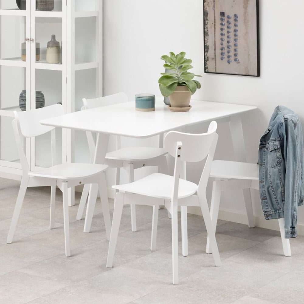 Riga Wooden Drop Lift Dining Table With 4 Chairs In White