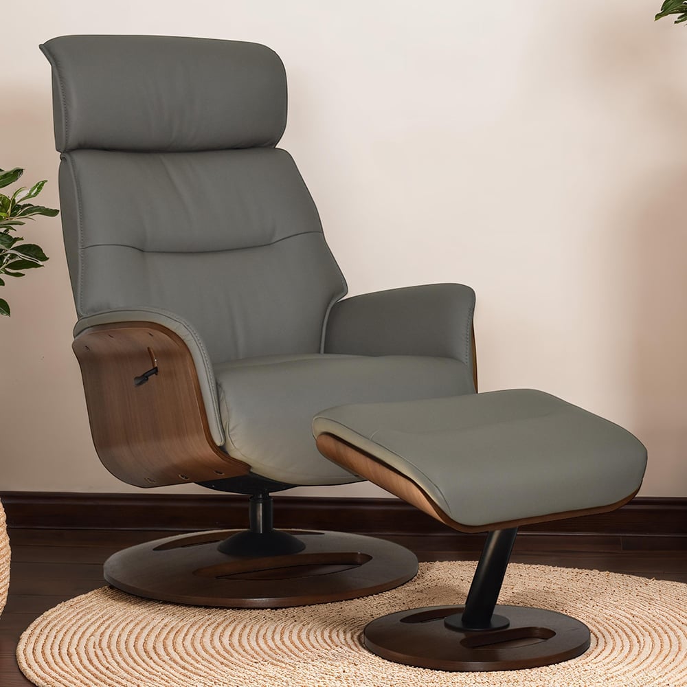 Rimbey Faux Leather Recliner Chair With Stool In Husky