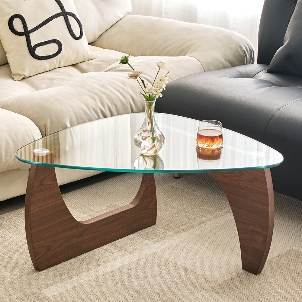 Rimdoc Clear Glass Coffee Table With Walnut Wooden Base
