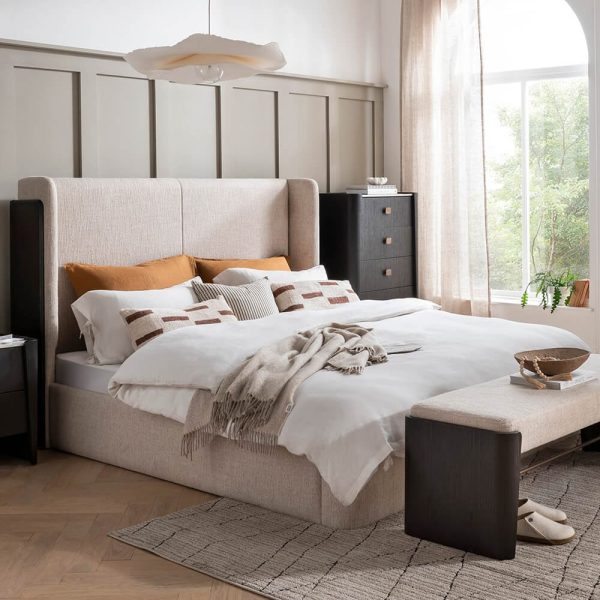 Rimouski Fabric King Size Bed In Ebony Natural | Bed Sava