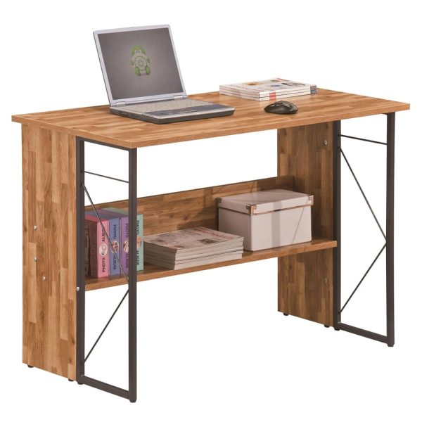 Rindge Wooden Laptop Desk With Grey Steel Frame In Walnut | Bed Sava