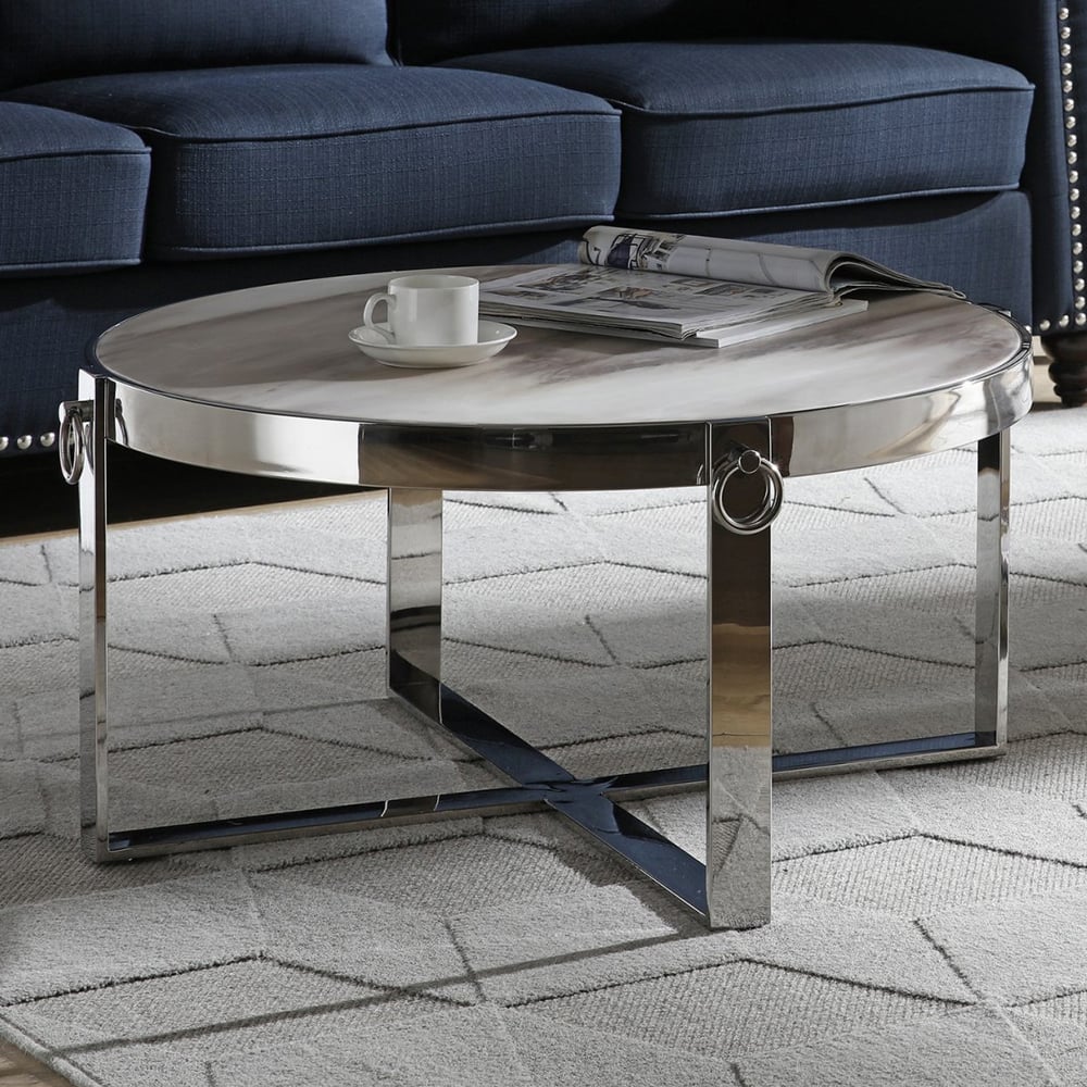 Ringgold Marble Coffee Table With Stainless Steel Frame
