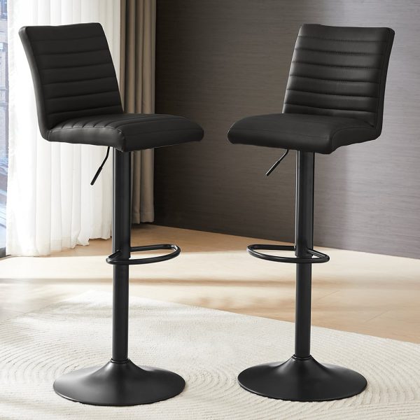 Ripple Black Faux Leather Bar Stools With Black Base In Pair | Bed Sava