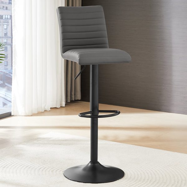 Ripple Faux Leather Bar Stool In Grey With Black Base | Bed Sava