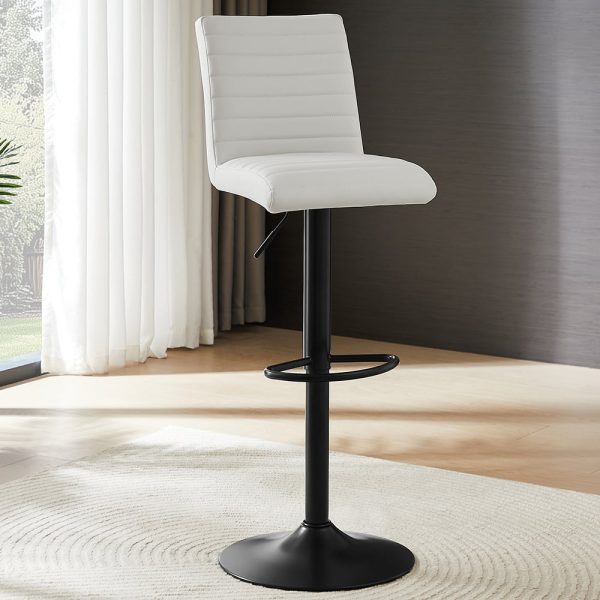 Ripple Faux Leather Bar Stool In White With Black Base | Bed Sava