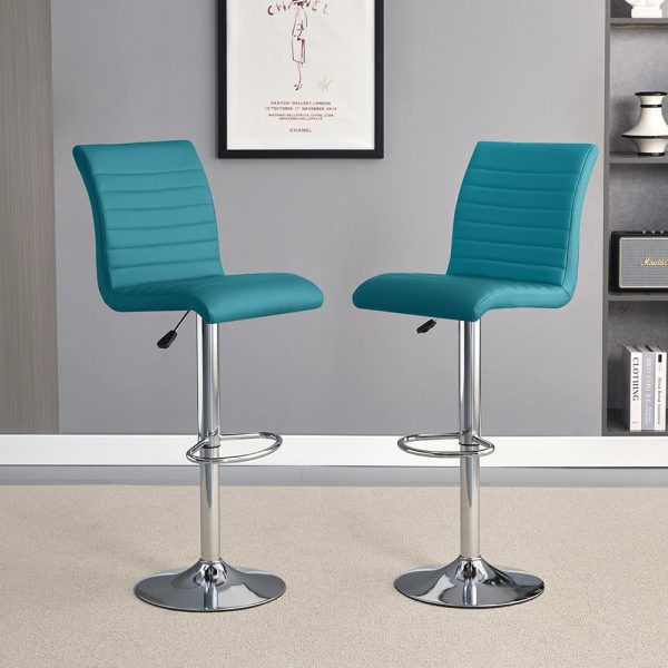 Ripple Teal Faux Leather Bar Stools With Chrome Base In Pair | Bed Sava