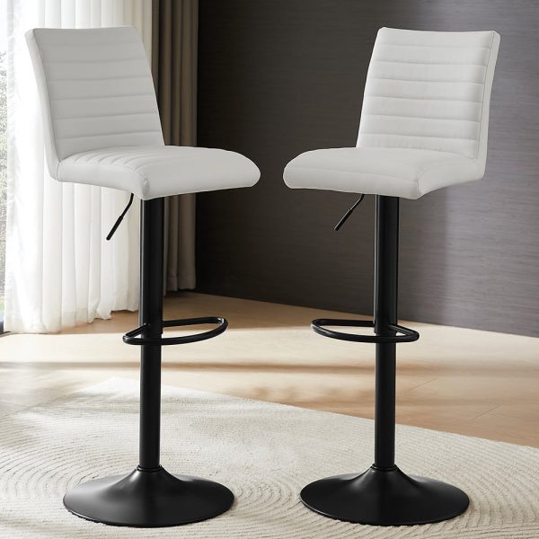 Ripple White Faux Leather Bar Stools With Black Base In Pair | Bed Sava