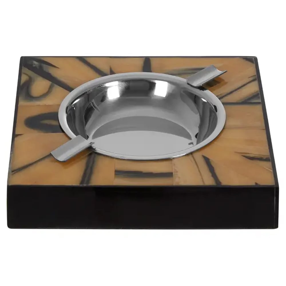 Riva Wooden Steel Ashtray In Brown