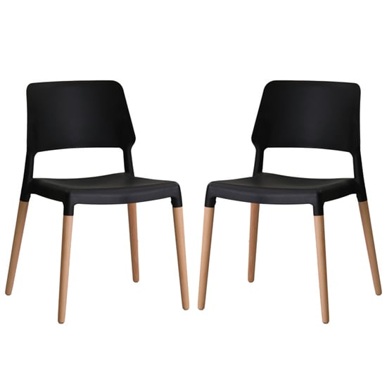 Rivera Black Plastic Dining Chairs With Beech Legs In Pair