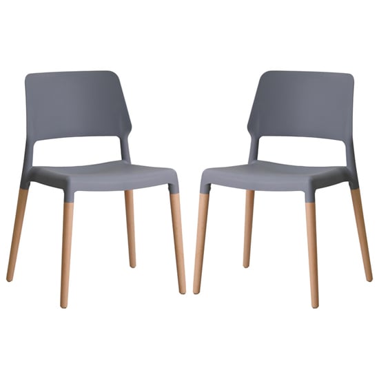 Rivera Grey Plastic Dining Chairs With Beech Legs In Pair