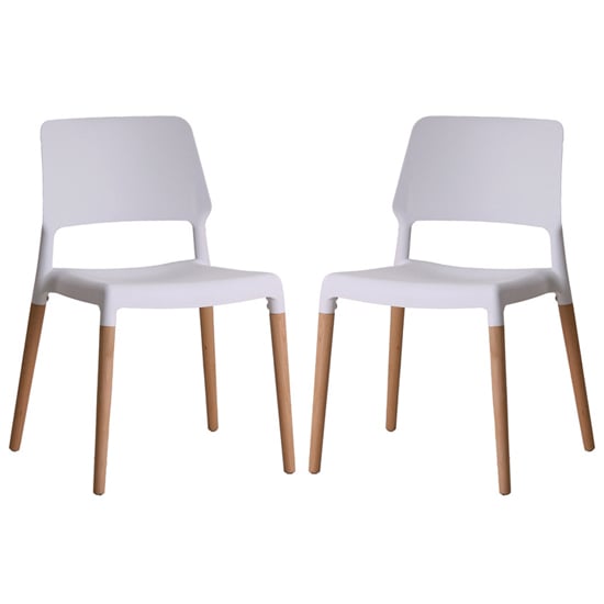Rivera White Plastic Dining Chairs With Beech Legs In Pair