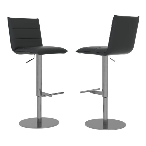 Riverton Black Leather Bar Chairs With Stainless Steel Base In Pair | Bed Sava