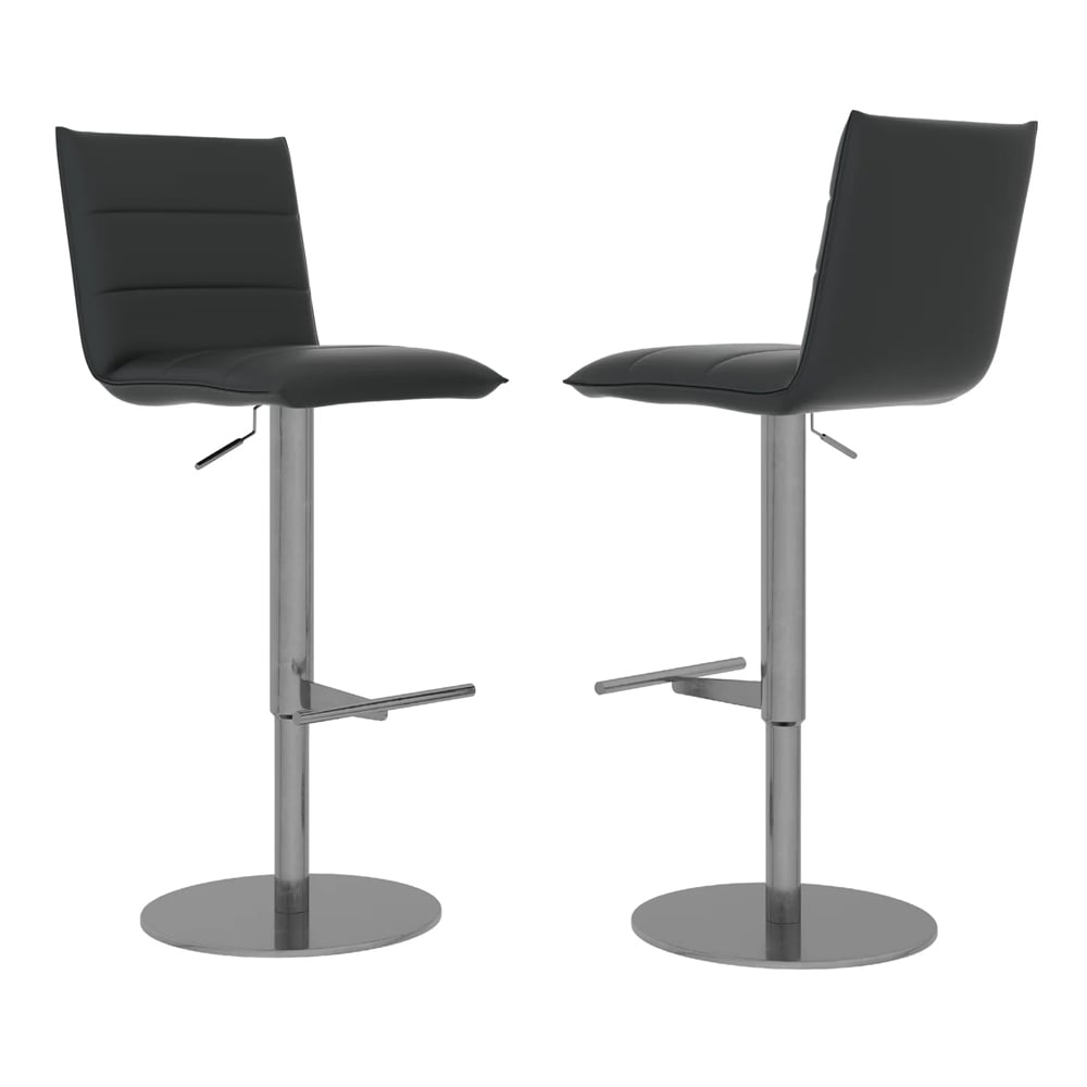 Riverton Black Leather Bar Chairs With Stainless Steel Base In Pair