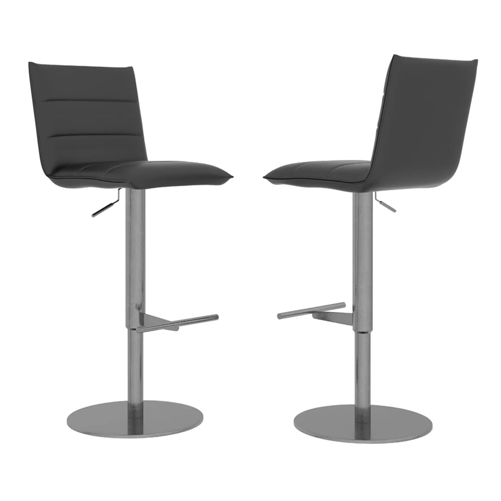 Riverton Grey Leather Bar Chairs With Stainless Steel Base In Pair