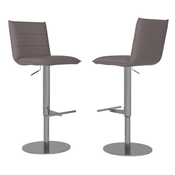 Riverton Taupe Leather Bar Chairs With Stainless Steel Base In Pair | Bed Sava