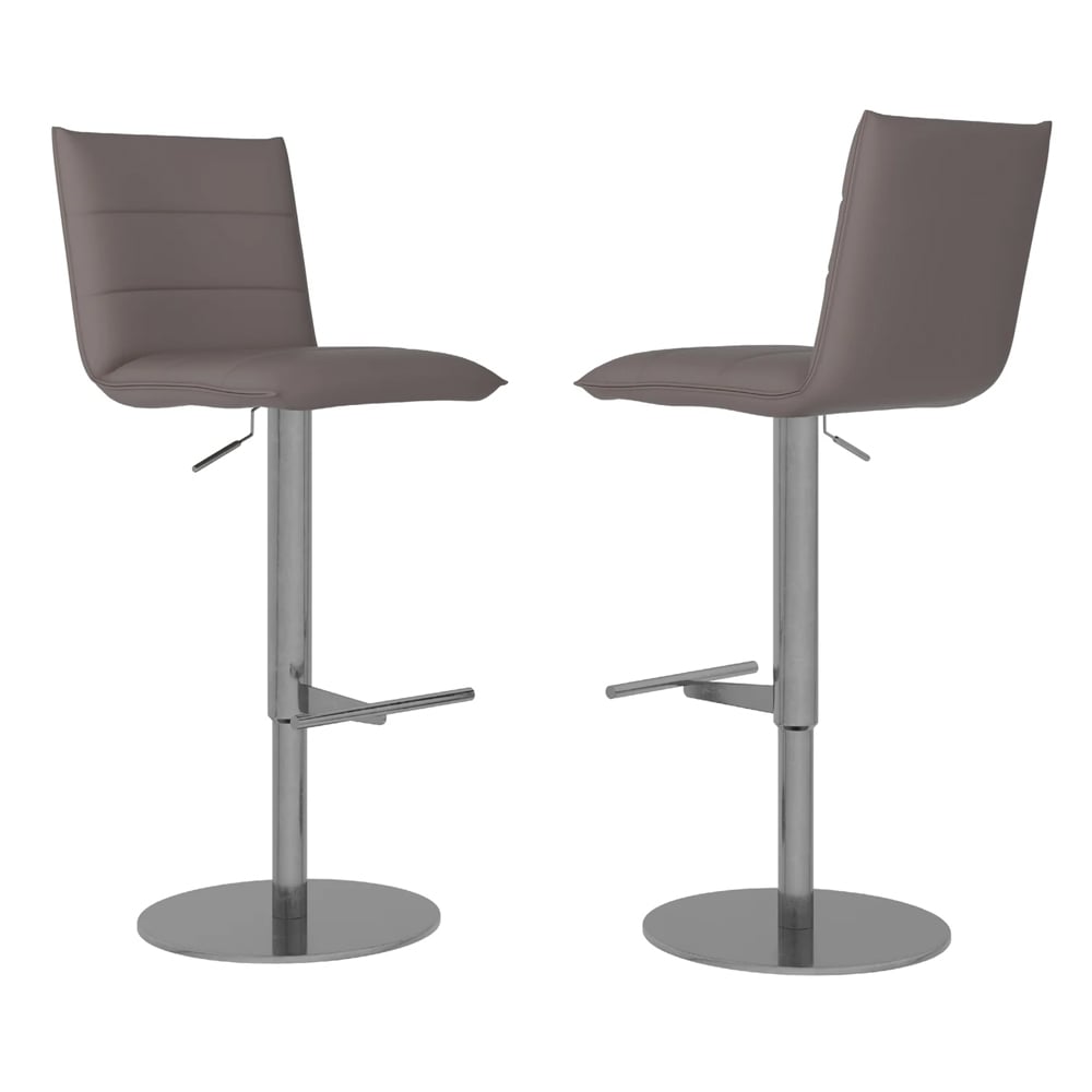 Riverton Taupe Leather Bar Chairs With Stainless Steel Base In Pair