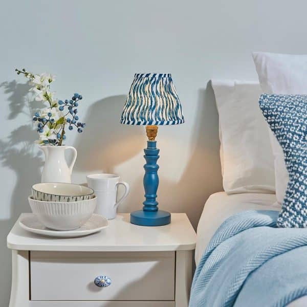 Riyadh 16cm Shade Wood Table Lamp In Marlin Blue | Bed Sava