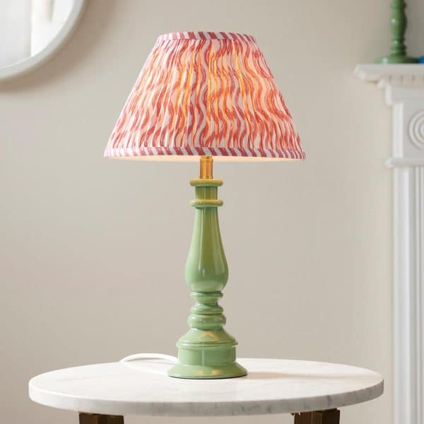 Riyadh Coral Pink 30cm Shade Resin Table Lamp In Cotswold Green | Bed Sava
