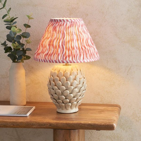 Riyadh Coral Pink 30cm Shade Large Ceramic Table Lamp In Ivory | Bed Sava