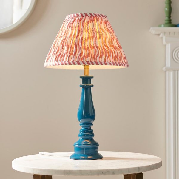 Riyadh Coral Pink 30cm Shade Resin Table Lamp In Marlin Blue | Bed Sava
