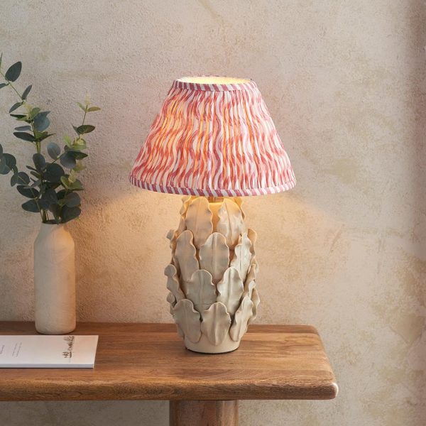 Riyadh Coral Pink 30cm Shade Small Ceramic Table Lamp In Ivory | Bed Sava