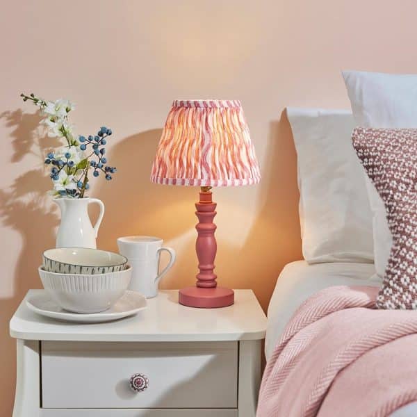 Riyadh Coral Pink 20cm Shade Wood Table Lamp In Pink Clay | Bed Sava