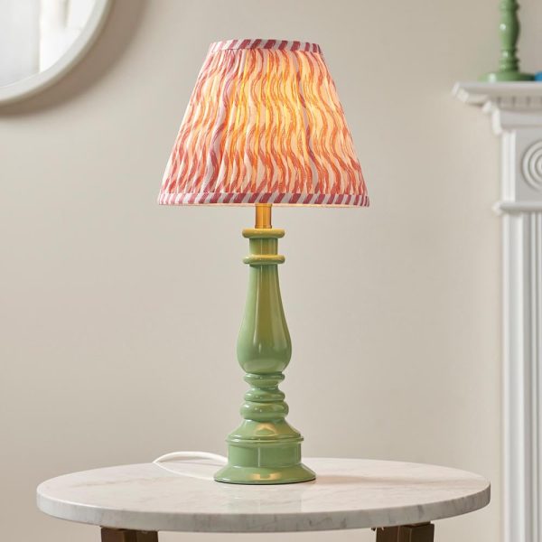 Riyadh Coral Pink 25cm Shade Resin Table Lamp In Cotswold Green | Bed Sava