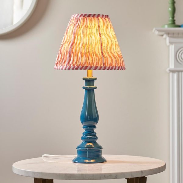 Riyadh Coral Pink 25cm Shade Resin Table Lamp In Marlin Blue | Bed Sava