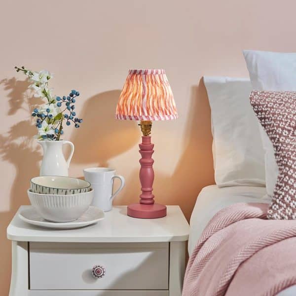 Riyadh Coral Pink 16cm Shade Wood Table Lamp In Pink Clay | Bed Sava
