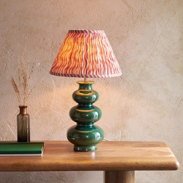 Riyadh Corel Pink 30cm Shade Ceramic Table Lamp In Gloss Green | Bed Sava