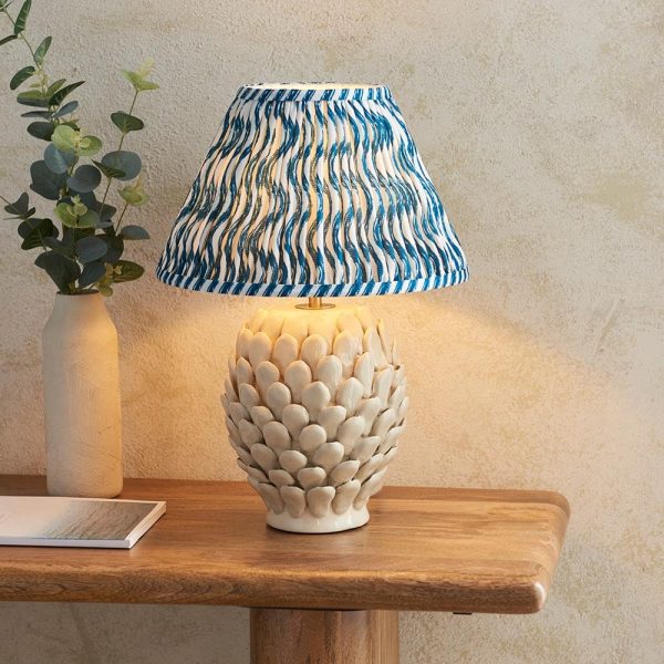 Riyadh Marlin Blue 30cm Shade Large Ceramic Table Lamp In Ivory | Bed Sava
