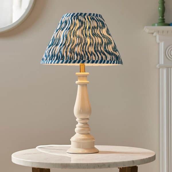 Riyadh Marlin Blue 30cm Shade Resin Table Lamp In Almond White | Bed Sava