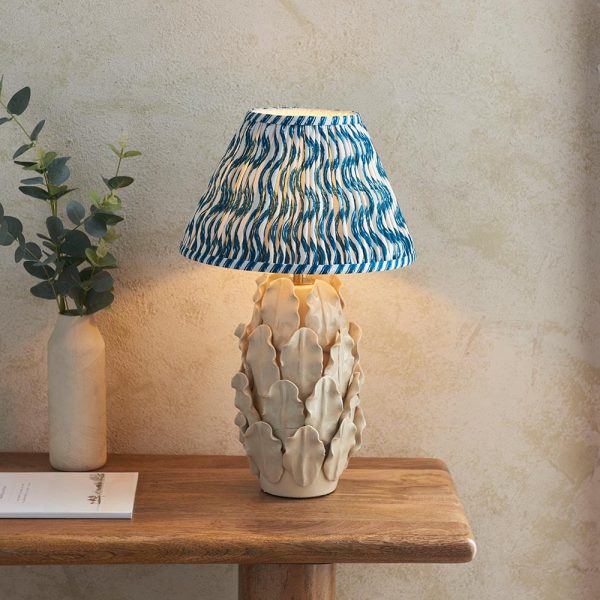 Riyadh Marlin Blue 30cm Shade Small Ceramic Table Lamp In Ivory | Bed Sava
