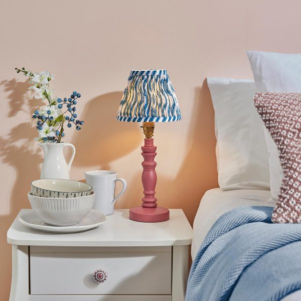 Riyadh Marlin Blue 16cm Shade Wood Table Lamp In Pink Clay | Bed Sava