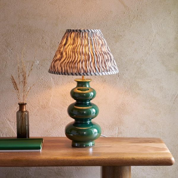 Riyadh Pearl Grey 30cm Shade Ceramic Table Lamp In Gloss Green | Bed Sava