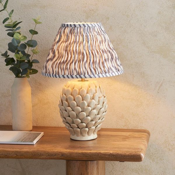 Riyadh Pearl Grey 30cm Shade Large Ceramic Table Lamp In Ivory | Bed Sava