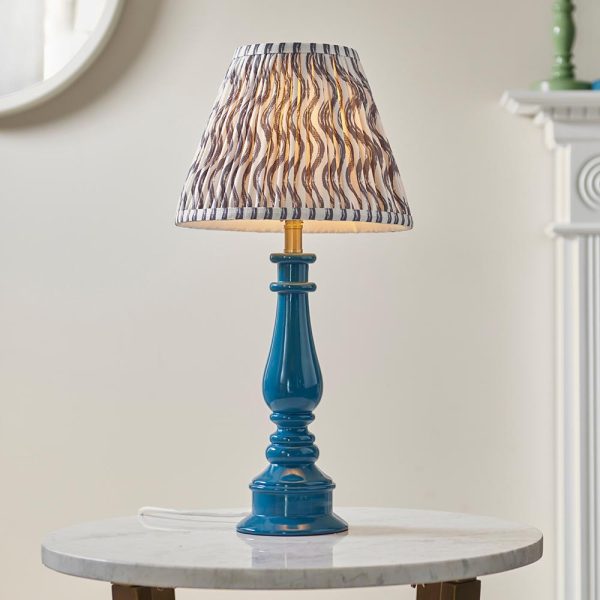 Riyadh Pearl Grey 25cm Shade Resin Table Lamp In Marlin Blue | Bed Sava