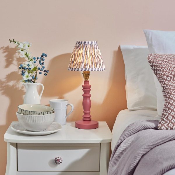Riyadh Pearl Grey 16cm Shade Wood Table Lamp In Pink Clay | Bed Sava