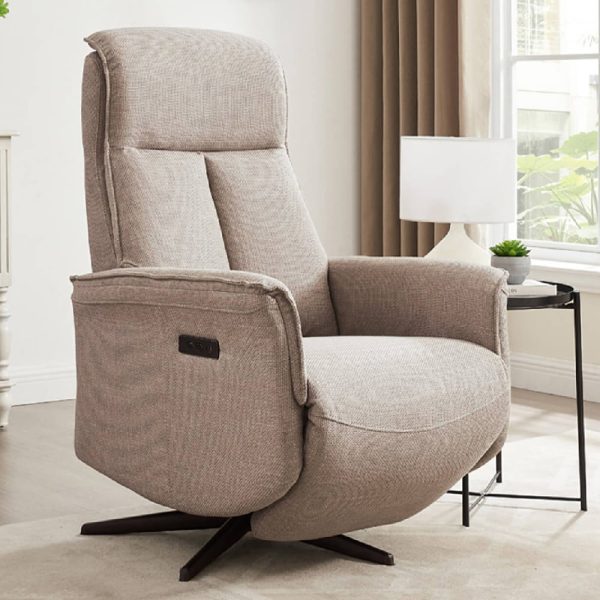 Roanoke Fabric Electric Reclining Chair In Mushroom | Bed Sava