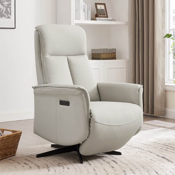 Roanoke Leather Electric Reclining Chair In Stone | Bed Sava